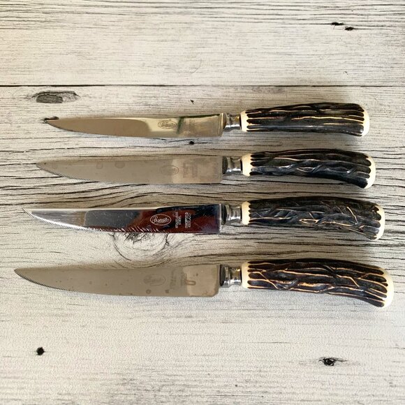 Vintage Premier Sheffield Faux Bone/Antler Steak Knives - Picture 1 of 4